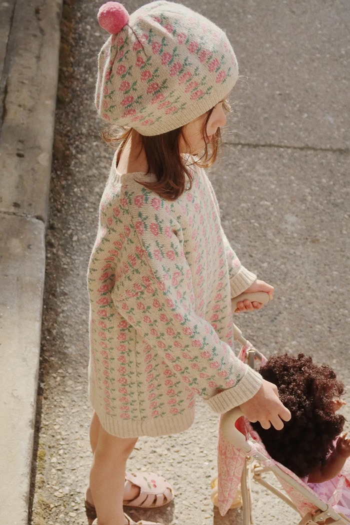 Konges Sløjd sukienka wełniana dziecięca BELOU KNIT DRESS długi beżowy KS102860