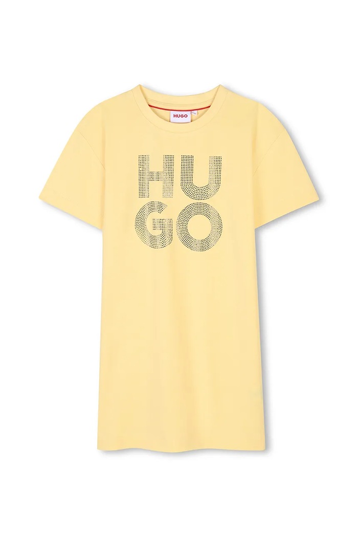 Dječja pamučna haljina HUGO pamuk zlatna G00410.114.150