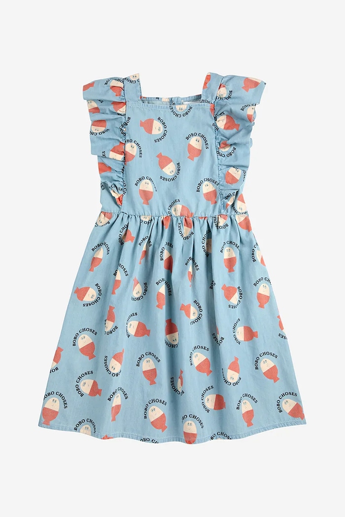 Dječja pamučna haljina Bobo Choses Morning Egg 125AC143 plava SS25