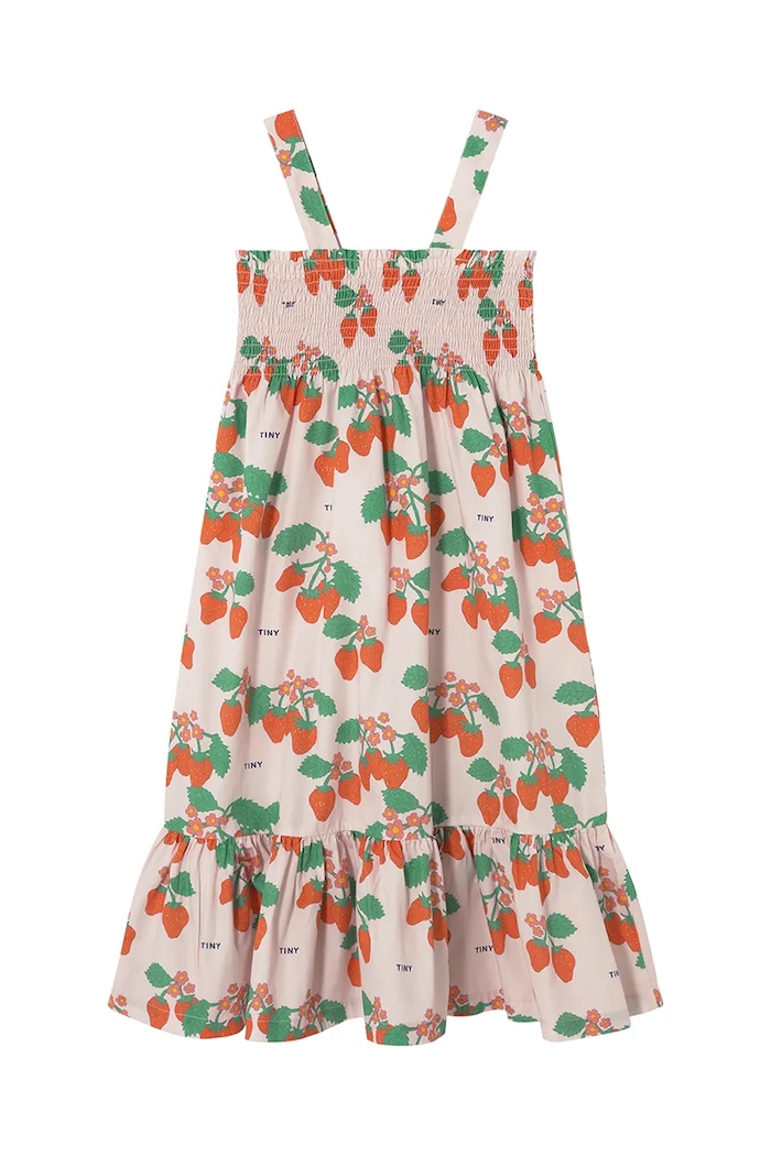 Dziewczynka Tinycottons sukienka bawełniana dziecięca STRAWBERRIES WOVEN DRESS SS25.166 różowy