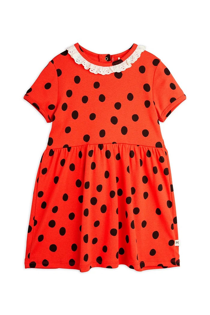 Mini Rodini sukienka bawełniana dziecięca Dots 2525010042 czerwony SS25