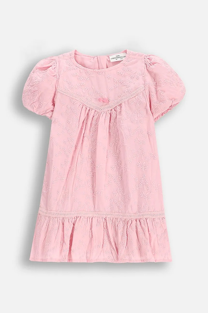 Pamučna haljina za bebe Coccodrillo natpis roza WC5128201HGN