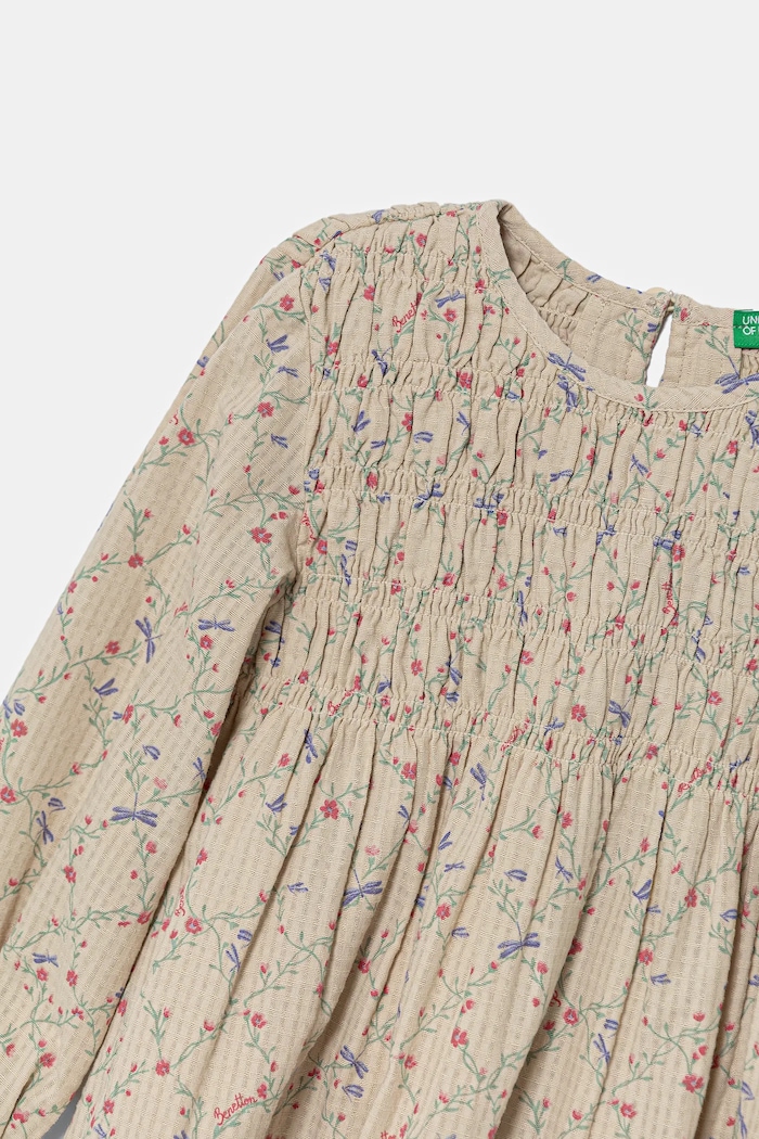 Dziewczynka United Colors of Benetton sukienka bawełniana dziecięca 40VFGV028.P.Seasonal beżowy