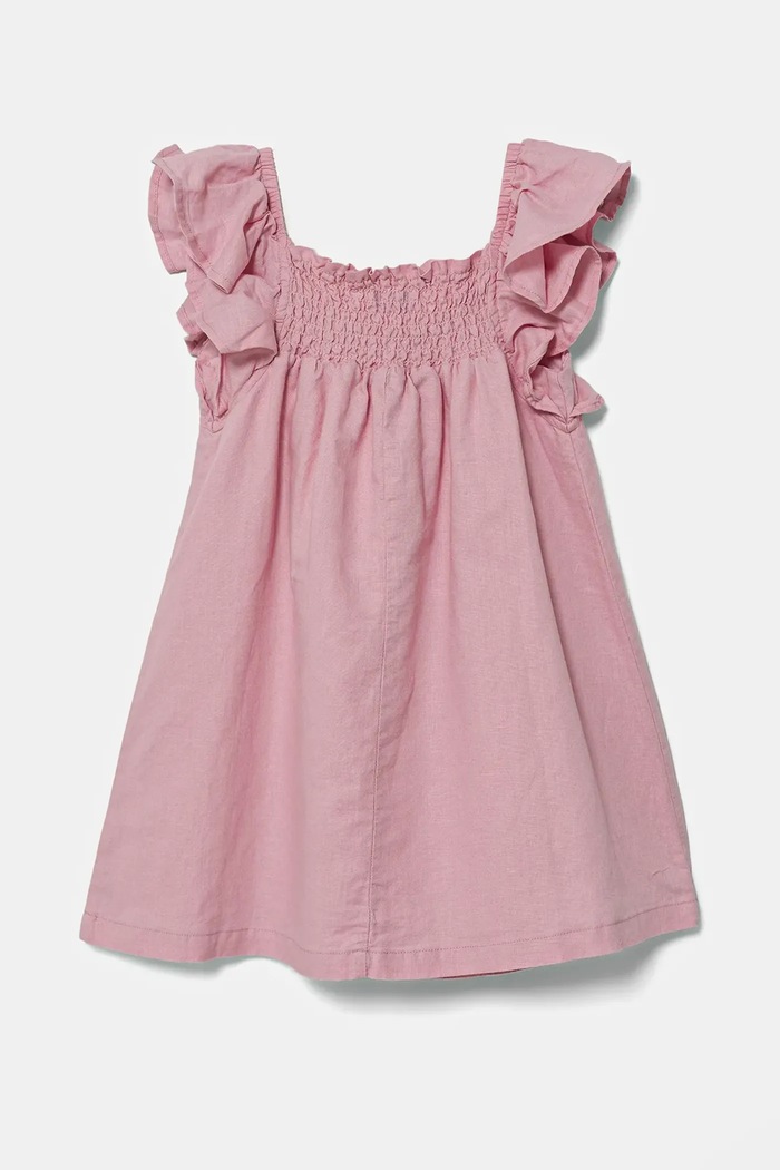 United Colors of Benetton sukienka lniana dziecięca 43WBGV026.P.Seasonal różowy SS25