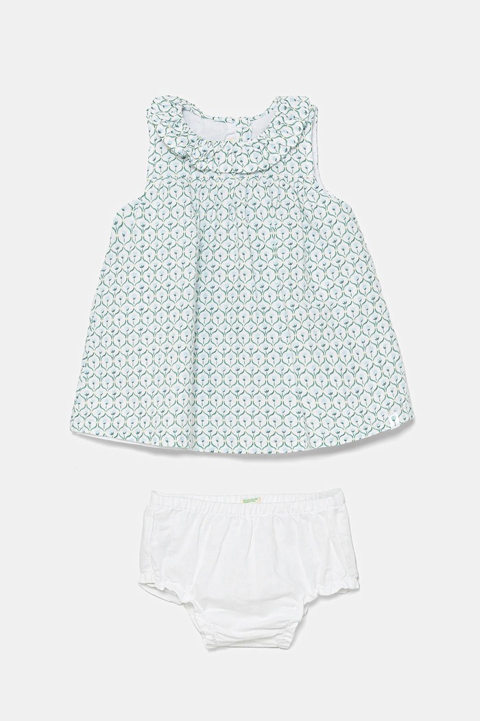 Βεφικό λινό φόρεμα United Colors of Benetton στρογγυλό μπλε 4Q1NAV00O.W.Seasonal