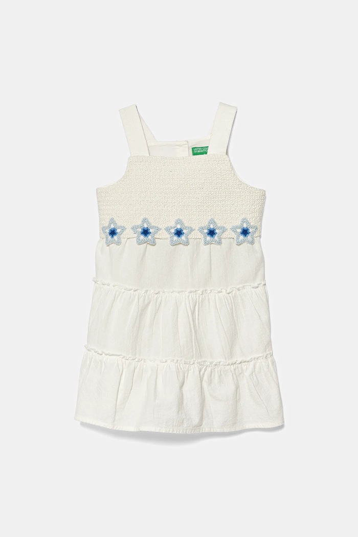 Dječja pamučna haljina United Colors of Benetton bez uzorka bijela 47JKGV02F.P.Seasonal