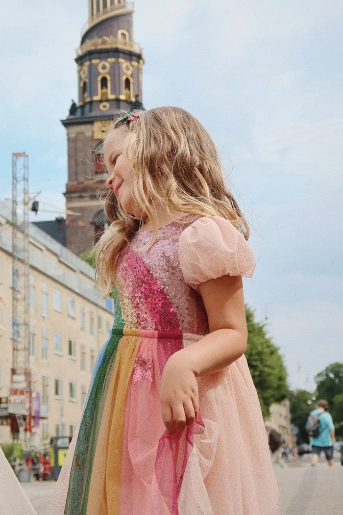 Konges Sløjd rochie ODETTE RAINBOW DRESS mini roz KS103022