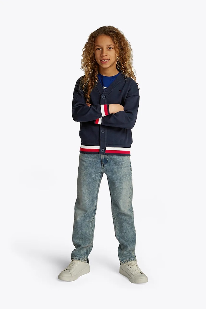 Tommy Hilfiger kardigan bawełniany dziecięcy granatowy KB0KB08891.PPYA