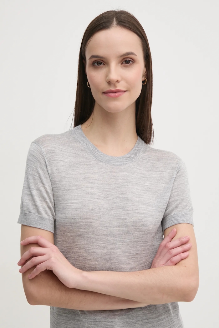 Svetr z vlněné směsi Calvin Klein kulatý šedá K20K208123