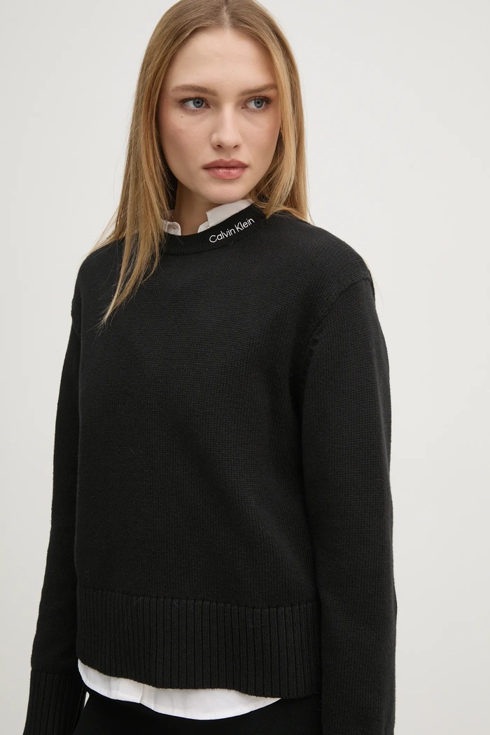 Sveter s prímesou vlny Calvin Klein Jeans s prímesou vlny čierna J20J225073