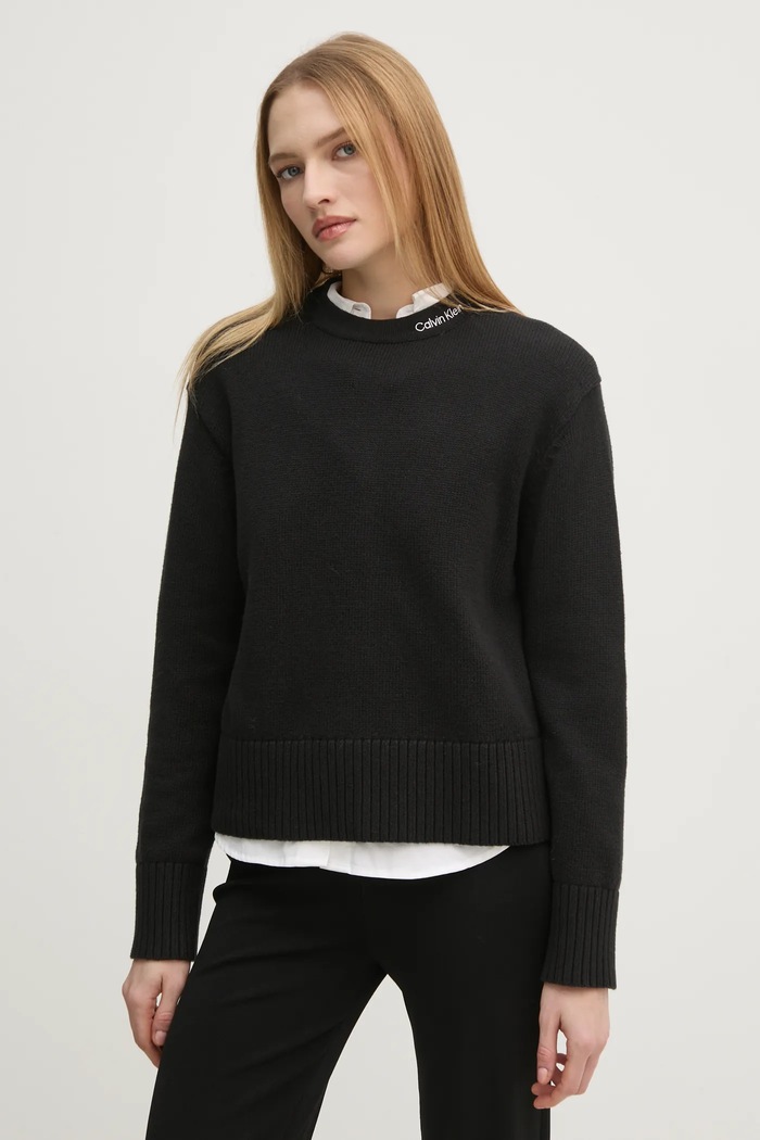 Sveter s prímesou vlny Calvin Klein Jeans čierna J20J225073