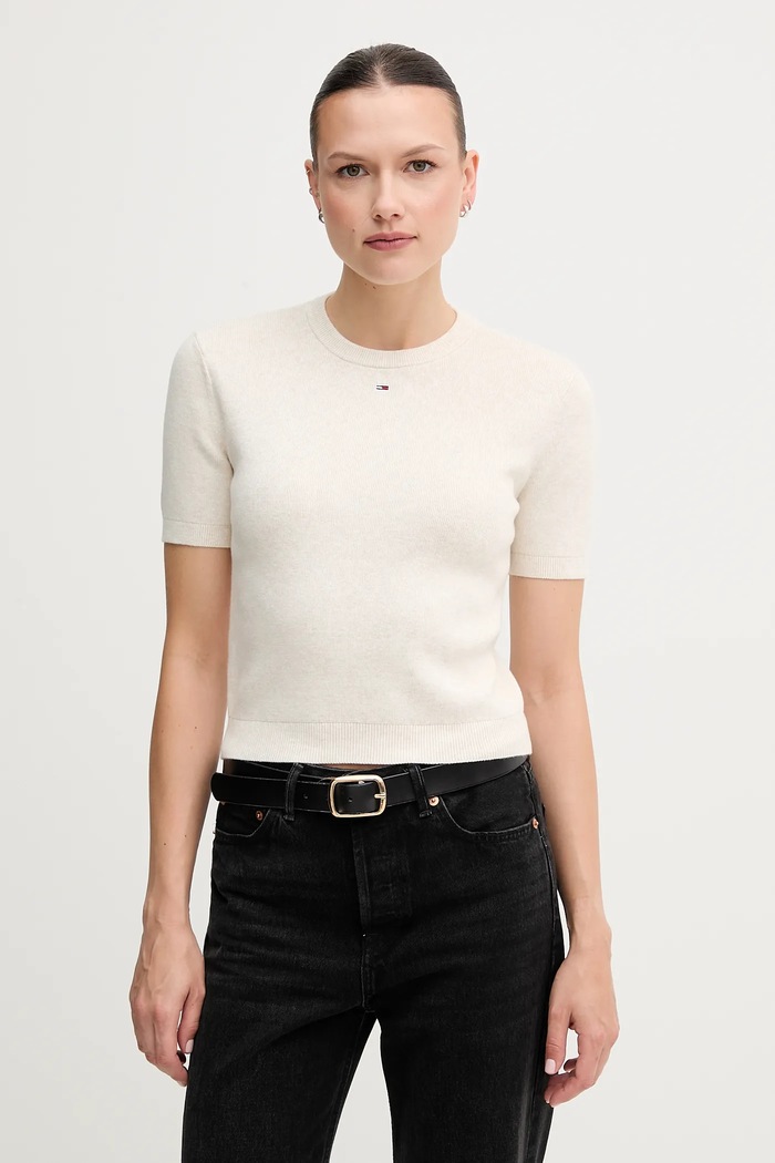 Pamučni pulover Tommy Jeans bez uzorka bež DW0DW19336
