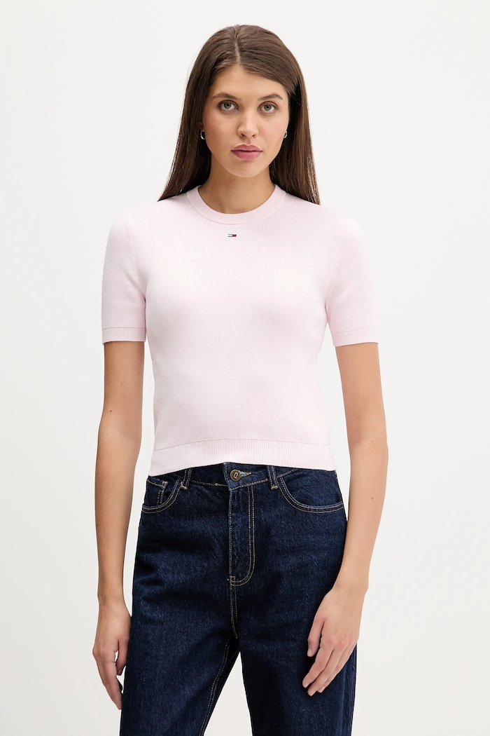 Pamučni pulover Tommy Jeans roza DW0DW19336