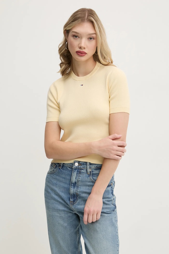 Tommy Jeans pamut pulóver pamut sárga DW0DW19336