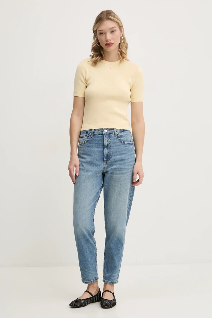 Tommy Jeans pamut pulóver DW0DW19336 sárga SS26