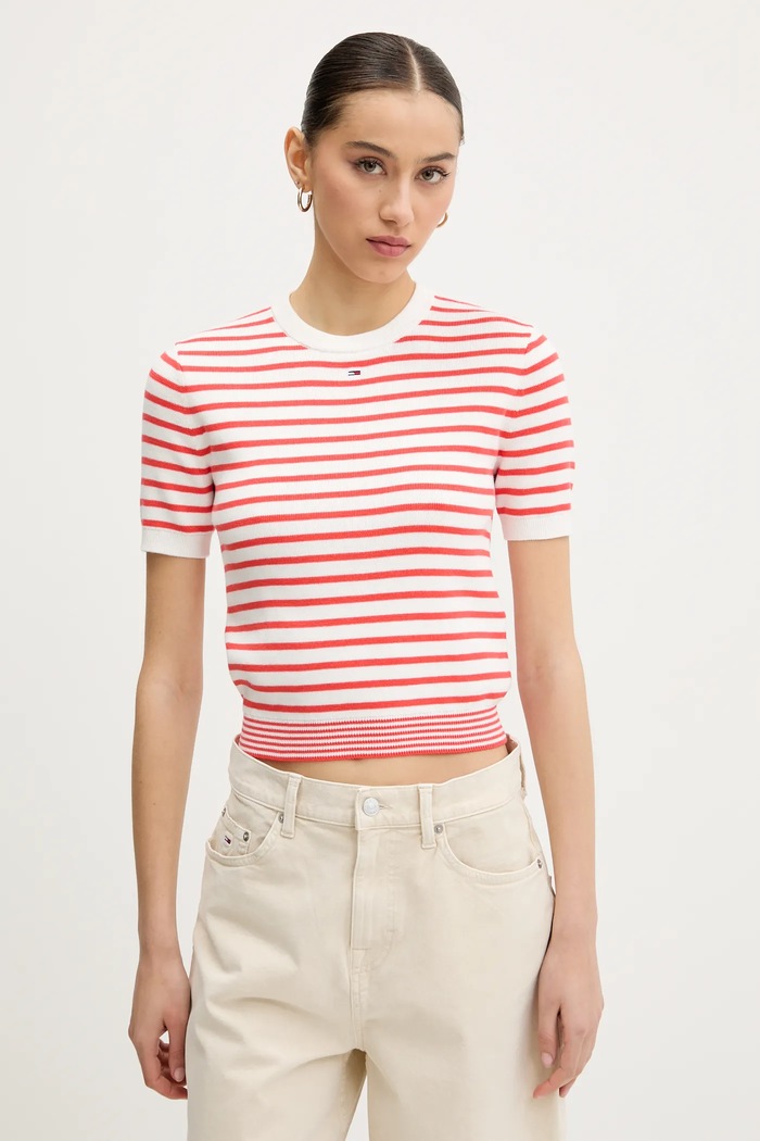 Bavlnený sveter Tommy Jeans červená DW0DW19336