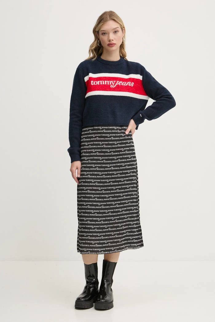 Svetr z vlněné směsi Tommy Jeans DW0DW19341 námořnická modř SS25