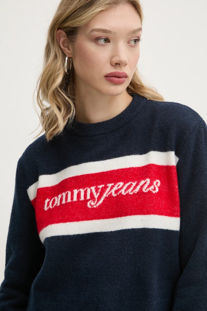 Svetr z vlněné směsi Tommy Jeans námořnická modř DW0DW19341