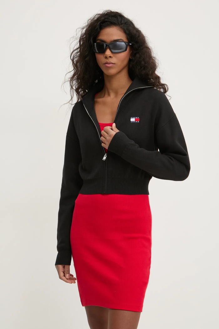 Tommy Jeans kardigán gyapjú keverékből fekete DW0DW19886
