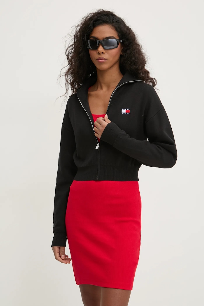 Tommy Jeans kardigán gyapjú keverékből fekete DW0DW19886