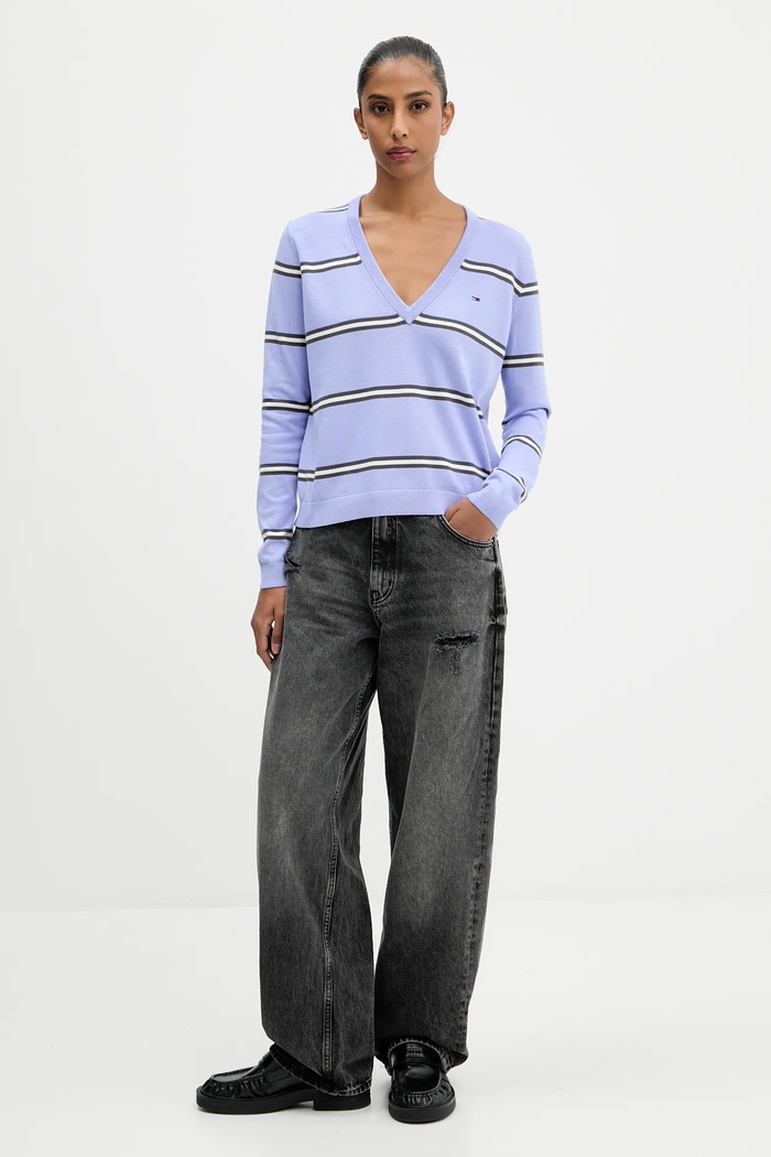 Tommy Jeans svetr dámský bavlněný DW0DW19888 modrá SS26