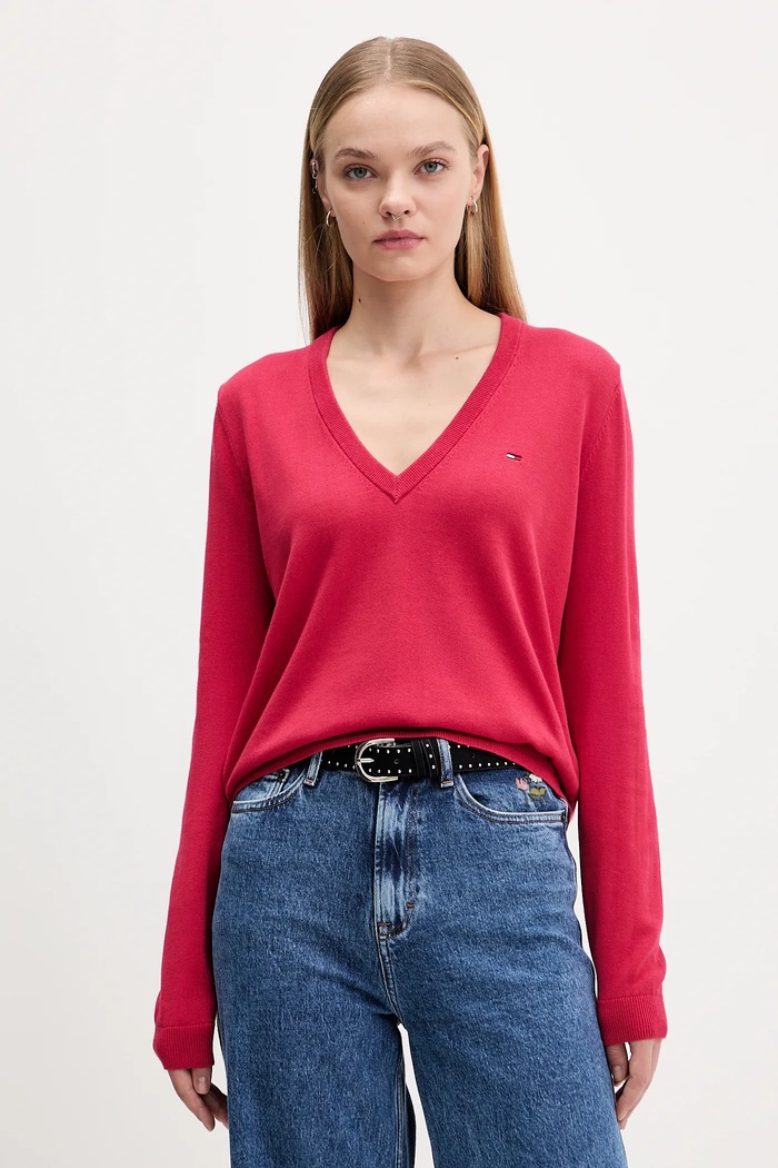 Tommy Jeans pulover de bumbac roz DW0DW19888