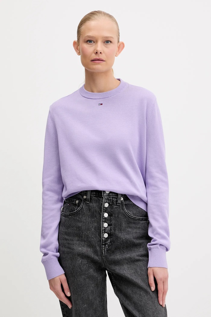 Tommy Jeans Pulover pentru femei din bumbac violet DW0DW20159