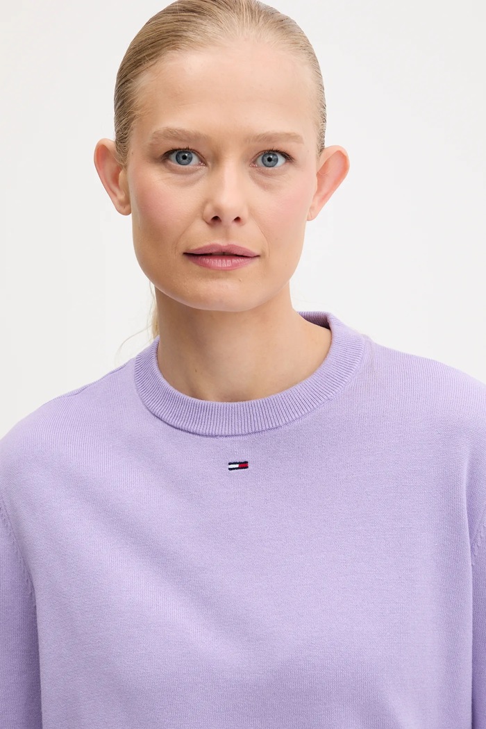 Pulover pentru femei din bumbac Tommy Jeans DW0DW20159 violet