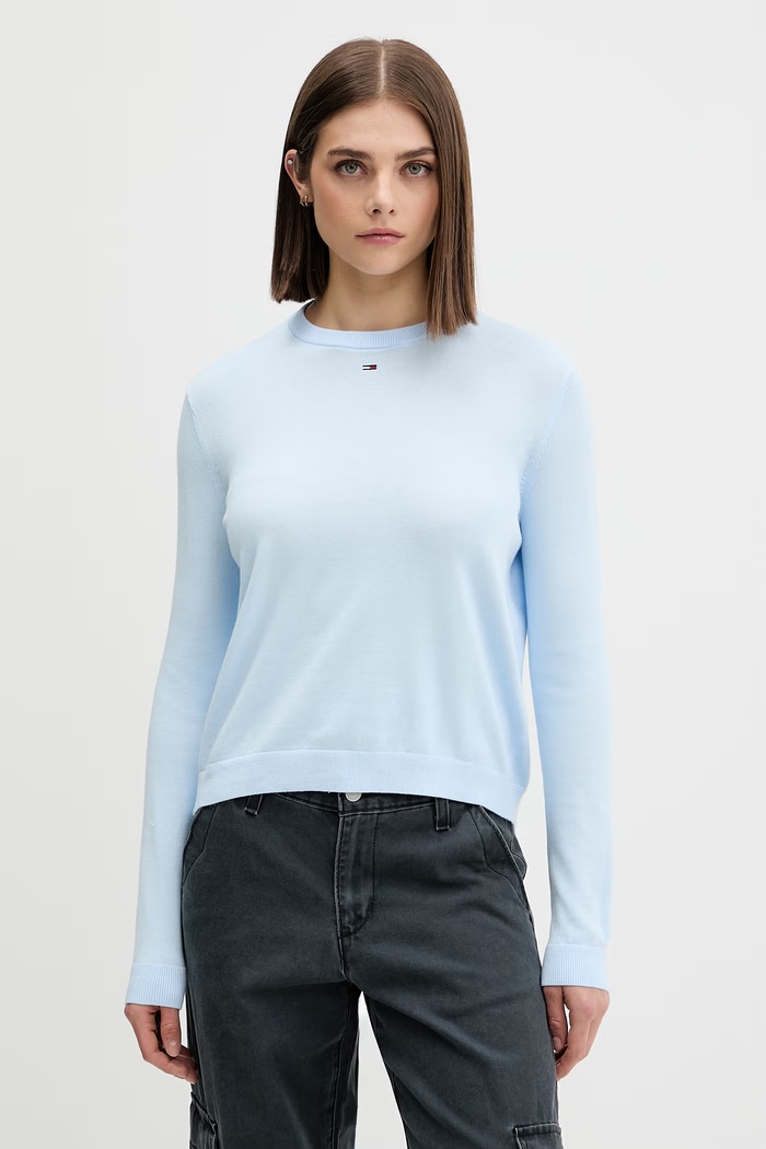 Tommy Jeans πουλόβερ γυναικείο βαμβακερό μπλε DW0DW20159