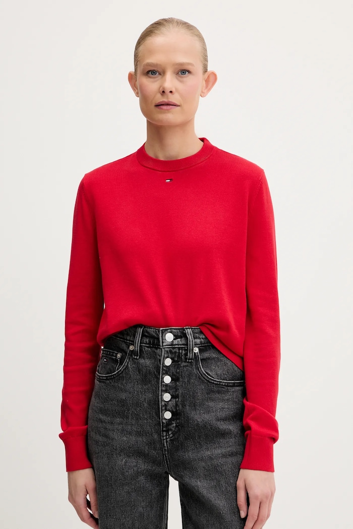 Tommy Jeans πουλόβερ γυναικείο βαμβακερό κόκκινο DW0DW20159