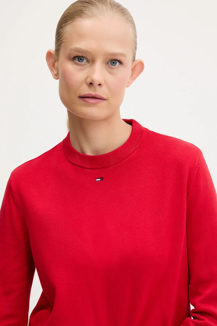 Tommy Jeans πουλόβερ γυναικείο βαμβακερό κόκκινο DW0DW20159