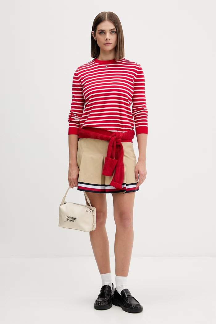 Tommy Jeans πουλόβερ γυναικείο βαμβακερό DW0DW20159 κόκκινο SS26