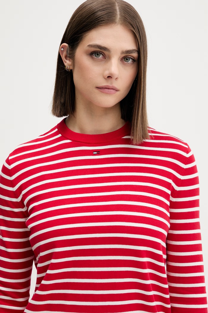 Tommy Jeans πουλόβερ γυναικείο βαμβακερό κόκκινο DW0DW20159