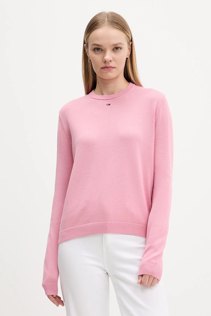 Tommy Jeans πουλόβερ γυναικείο βαμβακερό βαμβάκι ροζ DW0DW20159