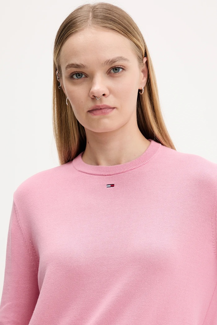 Tommy Jeans πουλόβερ γυναικείο βαμβακερό ροζ DW0DW20159
