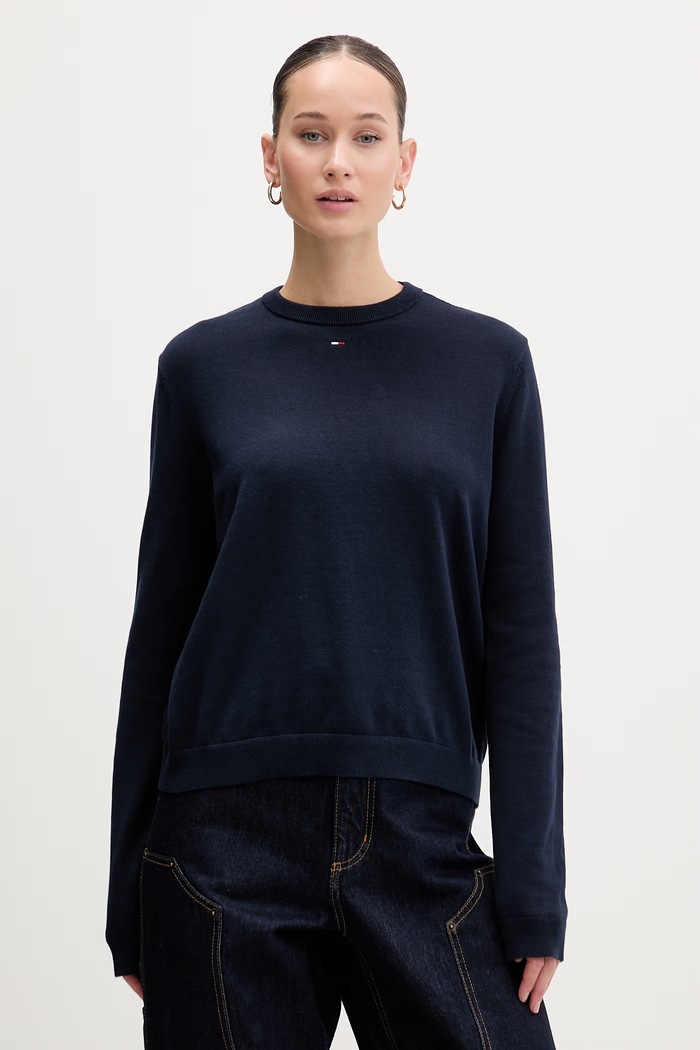 Tommy Jeans πουλόβερ γυναικείο βαμβακερό βαμβάκι σκούρο μπλε DW0DW20159