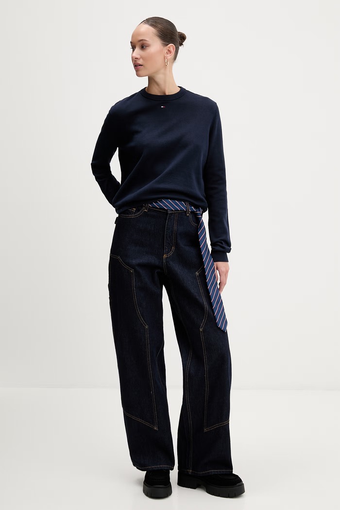 Tommy Jeans πουλόβερ γυναικείο βαμβακερό DW0DW20159 σκούρο μπλε SS26