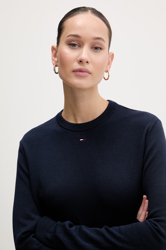 Tommy Jeans πουλόβερ γυναικείο βαμβακερό σκούρο μπλε DW0DW20159