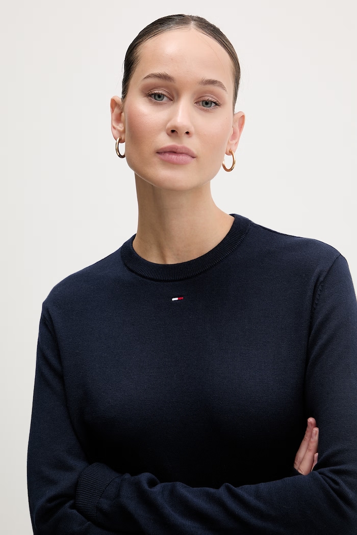 Tommy Jeans πουλόβερ γυναικείο βαμβακερό σκούρο μπλε DW0DW20159