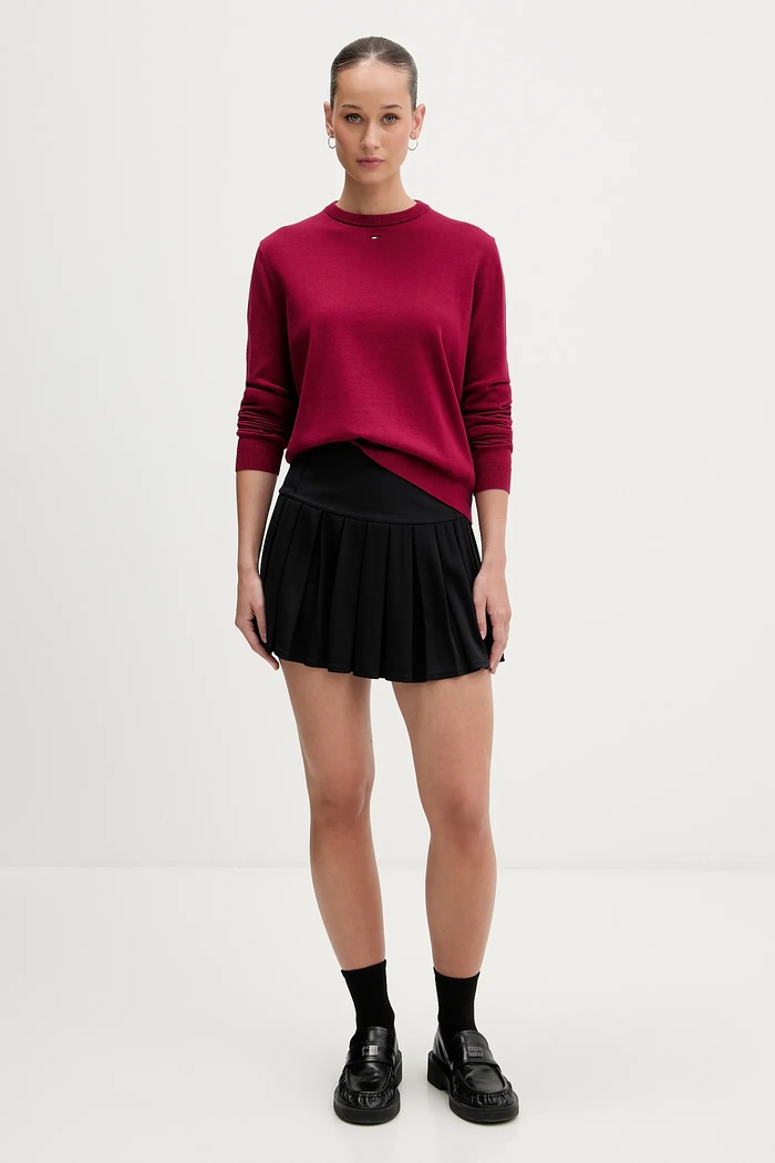 Tommy Jeans πουλόβερ γυναικείο βαμβακερό DW0DW20159 μπορντό SS26