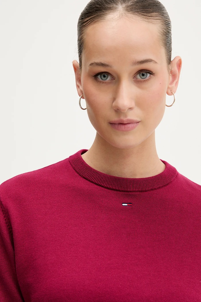 Tommy Jeans πουλόβερ γυναικείο βαμβακερό μπορντό DW0DW20159