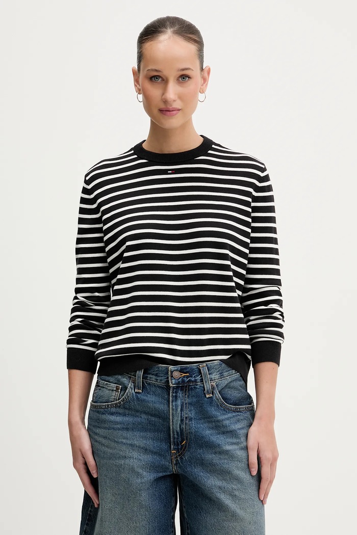 Tommy Jeans πουλόβερ γυναικείο βαμβακερό μαύρο DW0DW20159