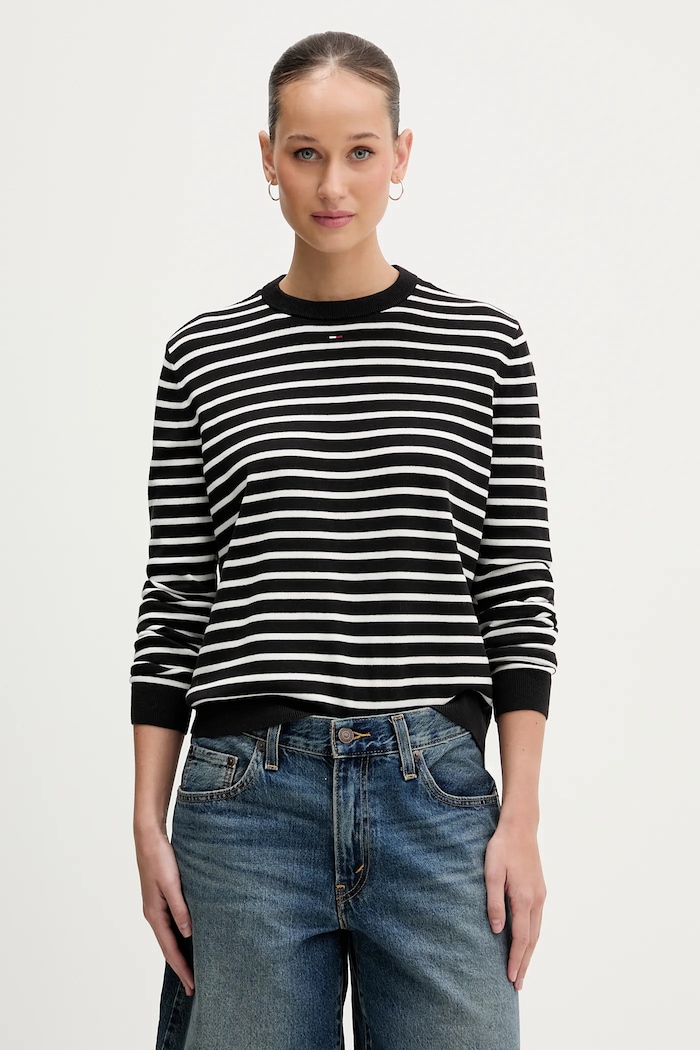 Tommy Jeans πουλόβερ γυναικείο βαμβακερό μαύρο DW0DW20159