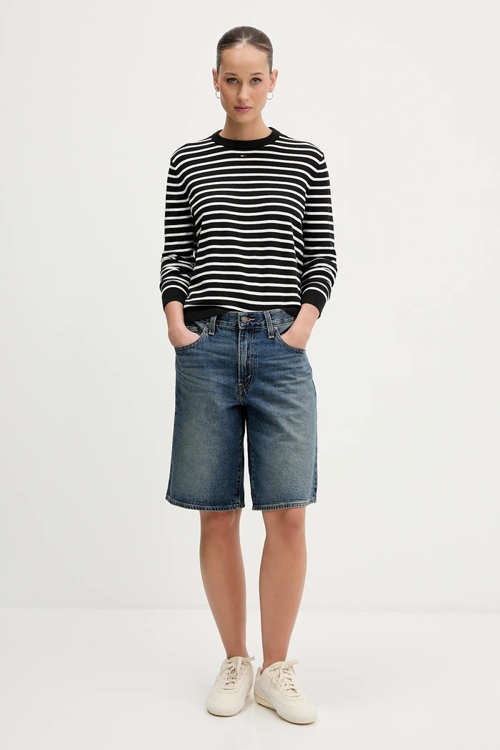 Tommy Jeans πουλόβερ γυναικείο βαμβακερό DW0DW20159 μαύρο SS26