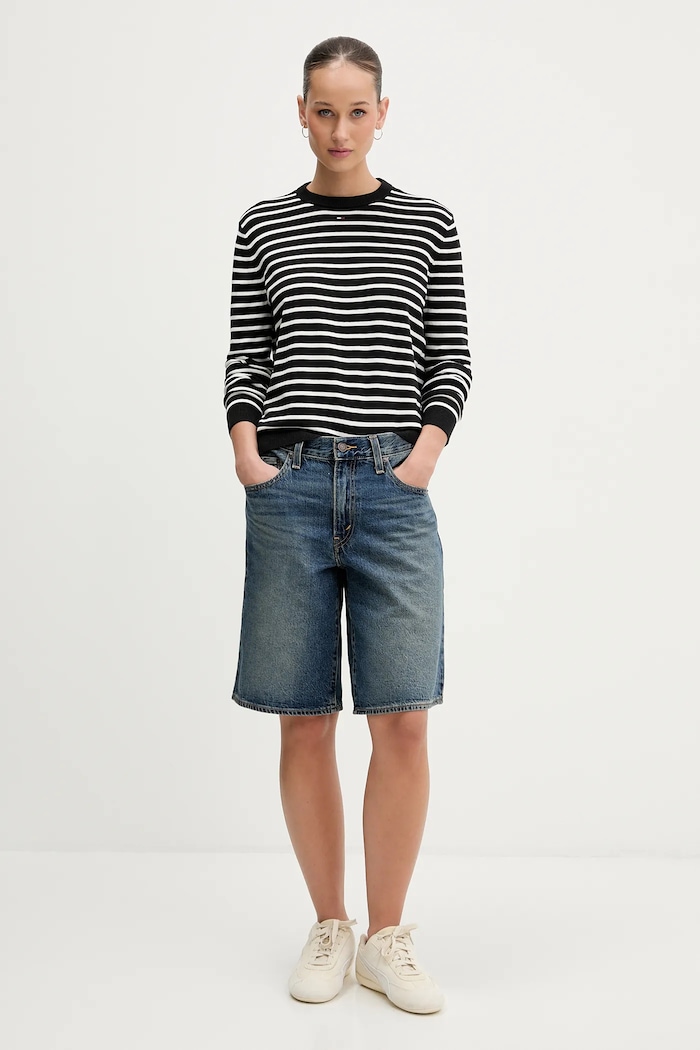 Tommy Jeans πουλόβερ γυναικείο βαμβακερό DW0DW20159 μαύρο SS26