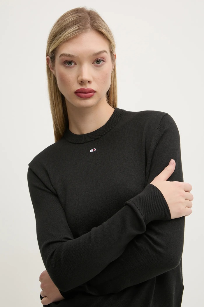Tommy Jeans svetr dámský bavlněný kulatý černá DW0DW20159