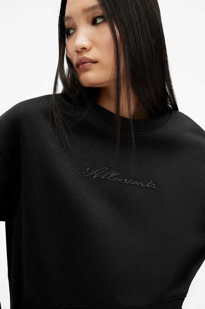 Βαμβακερή μπλούζα AllSaints FERN EMB W125JB μαύρο SS25