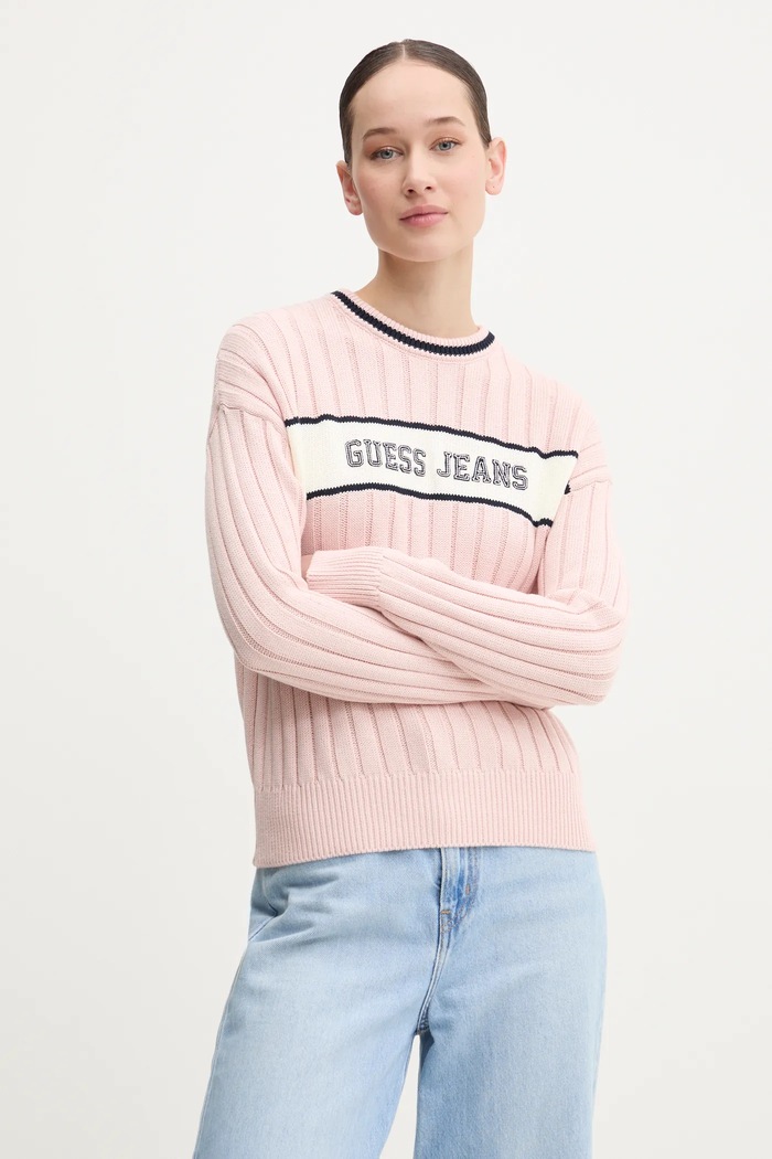 Памучен пуловер Guess Jeans памук розов W5RR46.Z3HM1