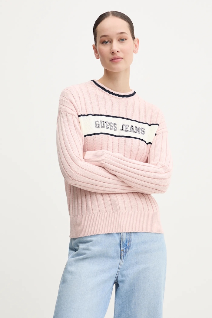 Памучен пуловер Guess Jeans памук розов W5RR46.Z3HM1