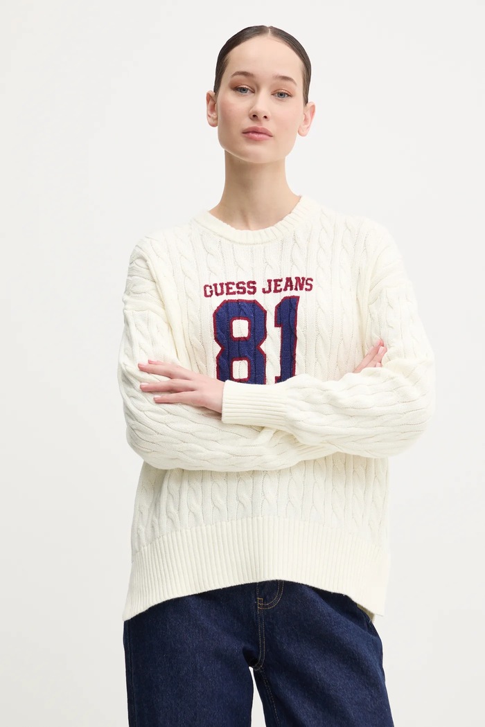 Guess Jeans sweter bawełniany wzorzyste beżowy W5RR48.Z3HM1